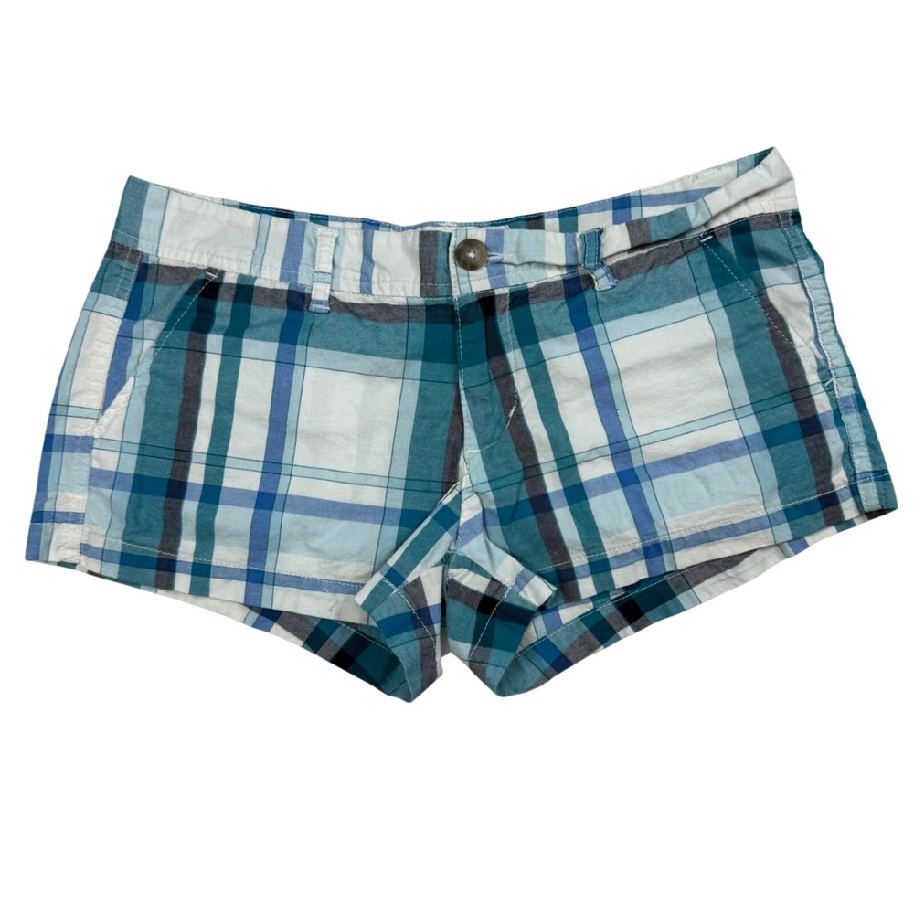 VTG Aeropostale Plaid Shorts Teal Size 3/4 A87 Logo Y2K Micro Shorts Coqette